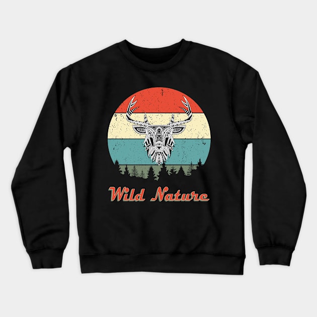 Wild Nature Deer White Abstract Sunset Crewneck Sweatshirt by SmileSmith